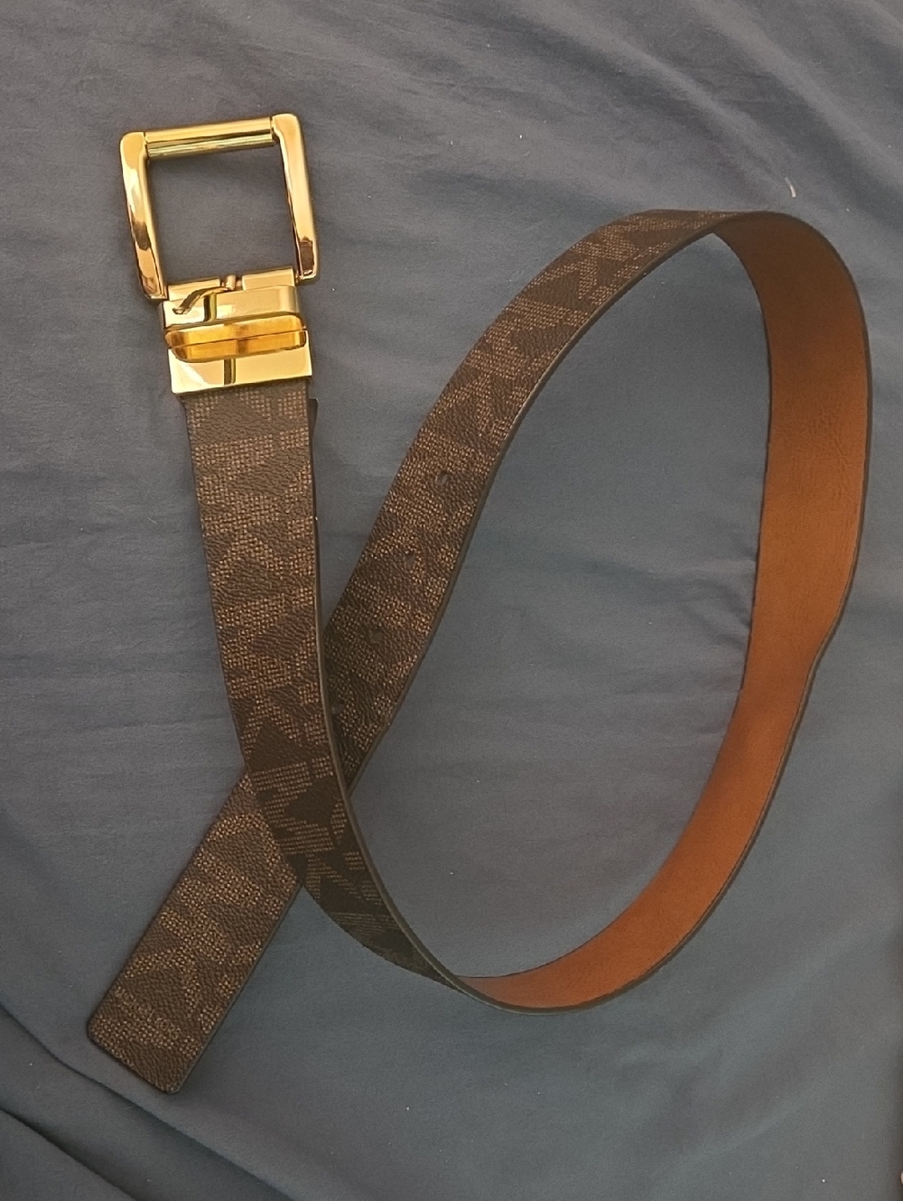 Women's Brown Monogram Leather Belt with Gold Buckle